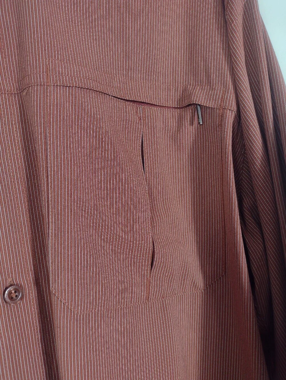 The North Face Striped Modal Button Up Zip Pocket Roll Tab Sleeve Hiking Shirt